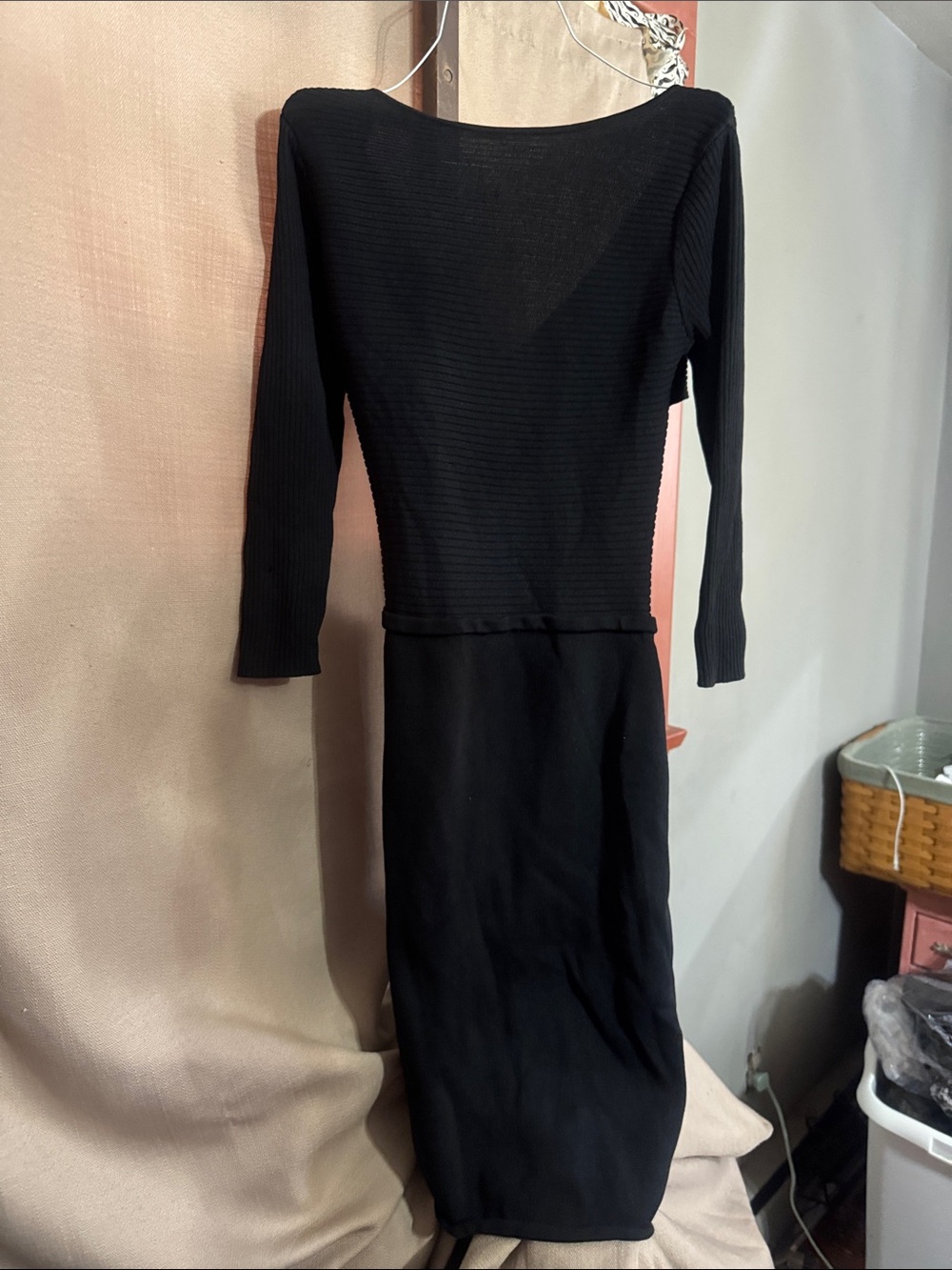 Dkny Black Long-Sleeve Ribbed Top Midi Dress